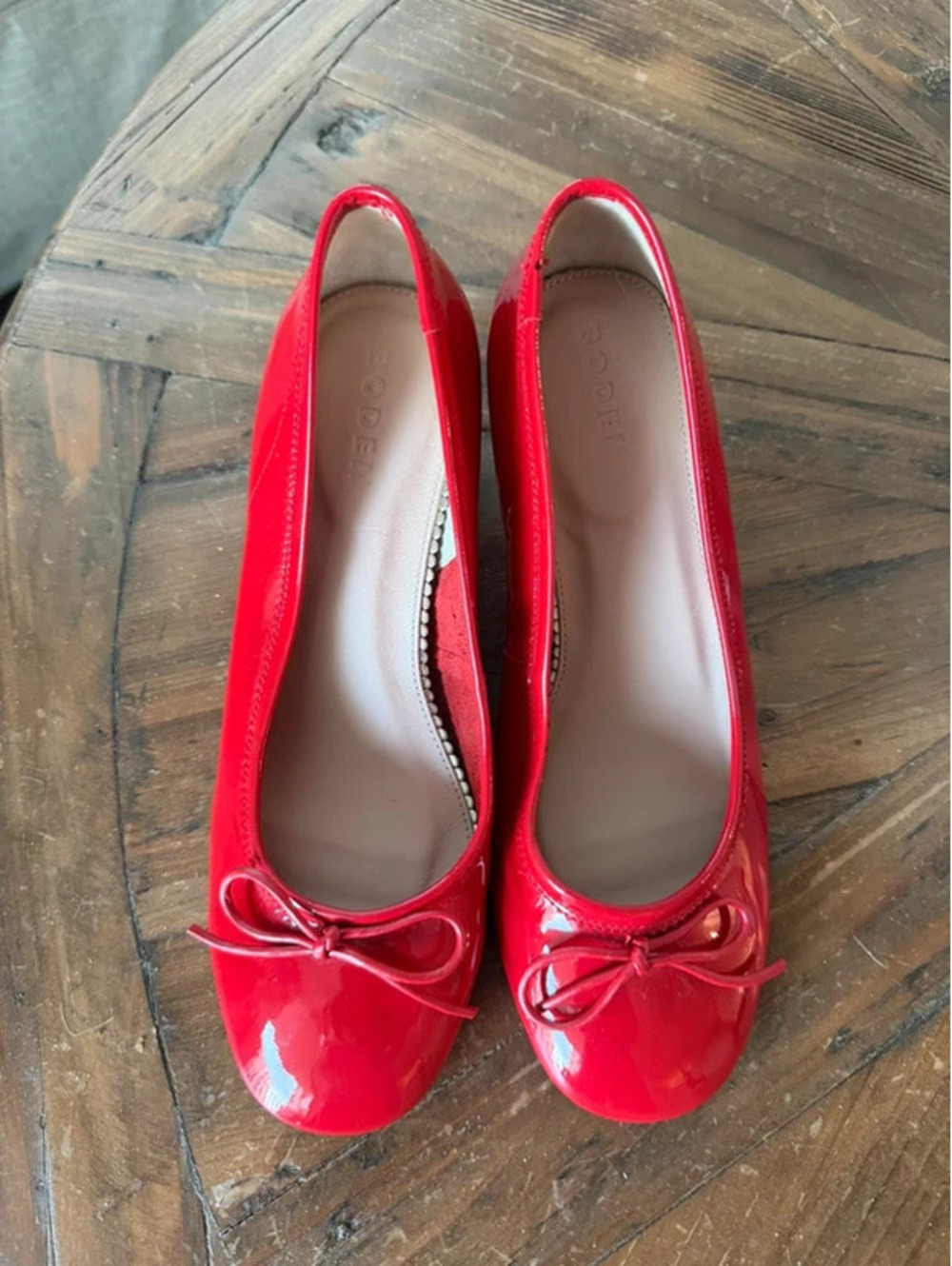 BODEN Red Patent Leather Ballet Block Heel Pumps - Size 36 / 5.5